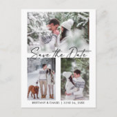 Moderne kalligrafie inkt 3 foto's sparen de datum briefkaart (Voorkant)