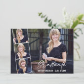 Moderne kalligrafie inkt 4 foto afstudeerfeest kaart (Staand voorkant)