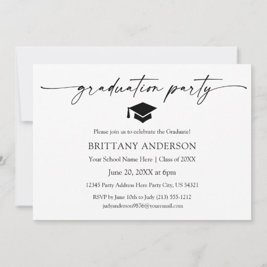 Moderne kalligrafie inkt afstudeerfeest kaart (Achterkant)