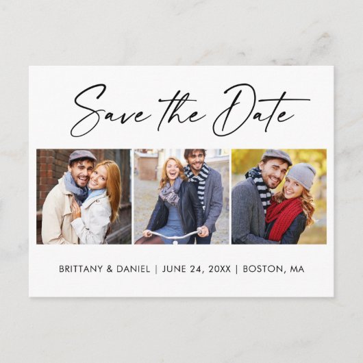 Moderne kalligrafie-inkt bespaart datum 3 foto briefkaart (Voorkant)
