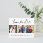 Moderne kalligrafie-inkt bespaart datum 3 foto briefkaart (Staand voorkant)