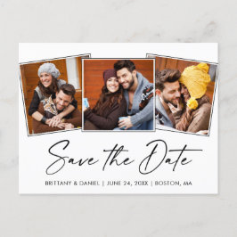 Moderne kalligrafie-inkt bespaart datum 3 foto briefkaart