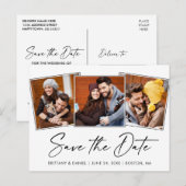 Moderne kalligrafie-inkt bespaart datum 3 foto briefkaart (Voorkant / Achterkant)