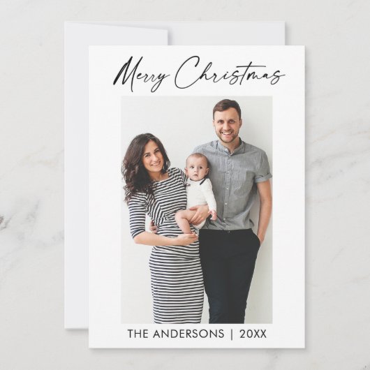 Moderne kalligrafie-inkt met kerstfoto feestdagenkaart (Voorkant)