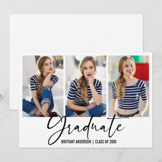 Moderne kalligrafie Inkt Pen 3 Foto Afstuderen Aankondiging (Voorkant / Achterkant)