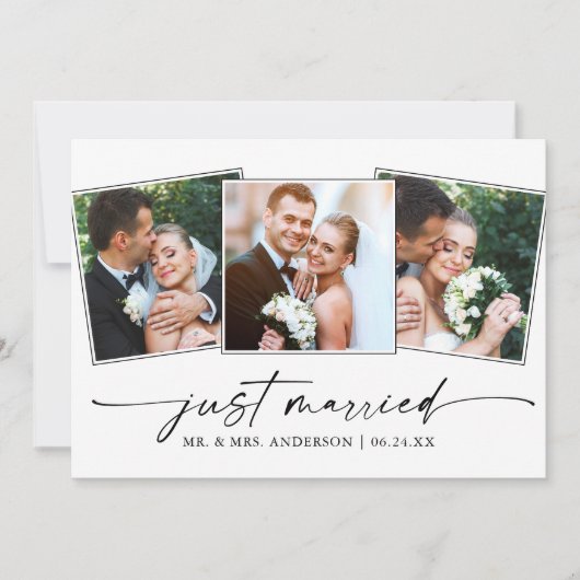 Moderne Kalligrafie Inkt Pen 3 foto's Huwelijk Aankondiging (Voorkant)