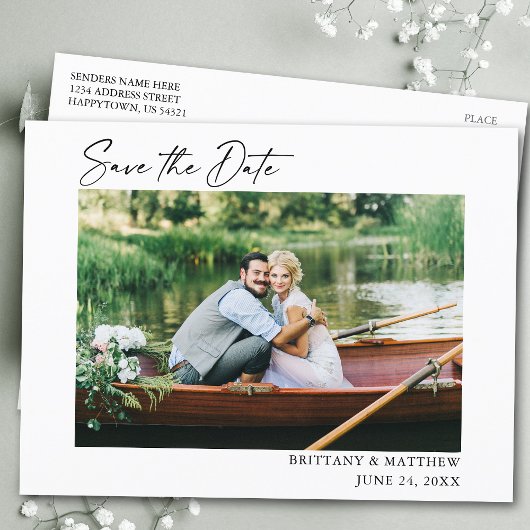 Moderne kalligrafie-inkt pen foto slaat de datum o briefkaart