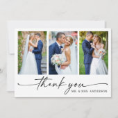 Moderne kalligrafie inkt pen script 3 foto bruilof bedankkaart (Voorkant)