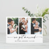 Moderne Kalligrafie Inkt Pen Script 3 Foto's Huwel Aankondiging (Staand voorkant)