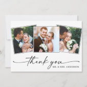 Moderne Kalligrafie Inkt Pen Script 3 Foto's Huwel Bedankkaart (Voorkant)