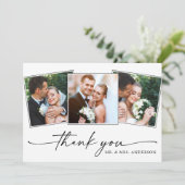 Moderne Kalligrafie Inkt Pen Script 3 Foto's Huwel Bedankkaart (Staand voorkant)
