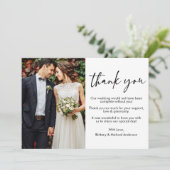 Moderne kalligrafie inkt pen script foto bruiloft bedankkaart (Staand voorkant)