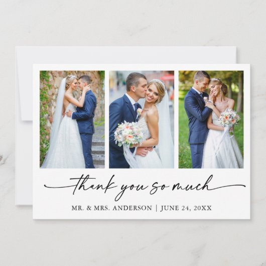 Moderne Kalligrafie Inkt Pen Script Huwelijk 3 Fot Bedankkaart (Voorkant)