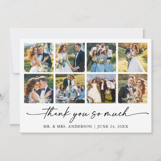 Moderne Kalligrafie Inkt Pen Script Huwelijk 8 Fot Bedankkaart (Voorkant)