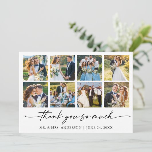 Moderne Kalligrafie Inkt Pen Script Huwelijk 8 Fot Bedankkaart (Staand voorkant)