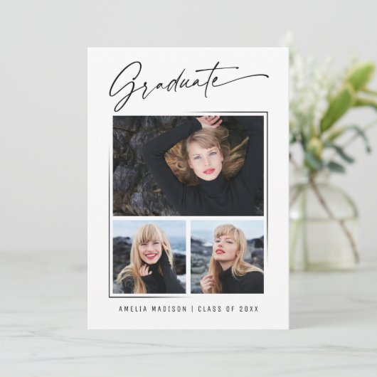 Moderne kalligrafie inkt script 3 Foto Afstuderen Aankondiging (Staand voorkant)