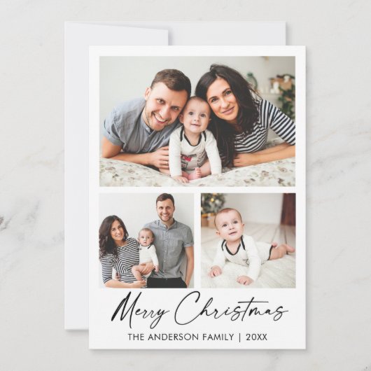 Moderne kalligrafie inkt script 3 Foto's Kerstmis Feestdagenkaart (Voorkant)