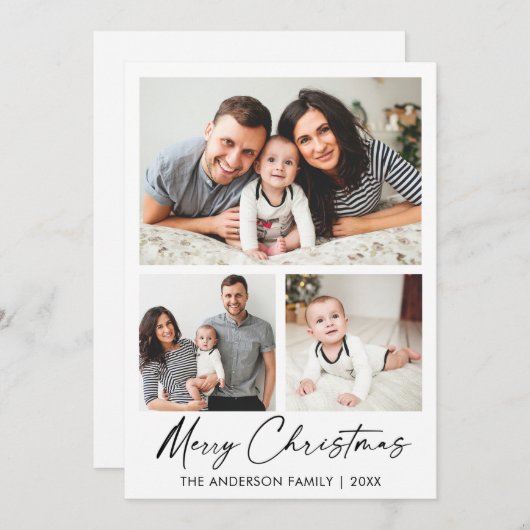 Moderne kalligrafie inkt script 3 Foto's Kerstmis Feestdagenkaart (Voorkant / Achterkant)