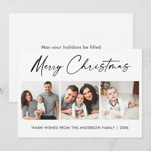 Moderne kalligrafie inkt script 3 Kerstmis foto Feestdagenkaart (Voorkant / Achterkant)