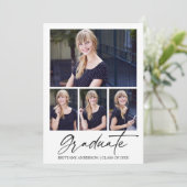 Moderne kalligrafie inkt script 4 foto's afstudere aankondiging (Staand voorkant)