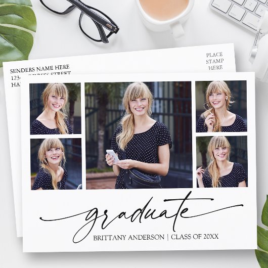 Moderne kalligrafie inkt script 5 foto afstuderen briefkaart