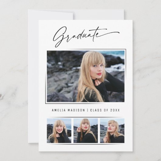 Moderne kalligrafie-inkt script Afstuderen 4 Foto Aankondiging (Voorkant)