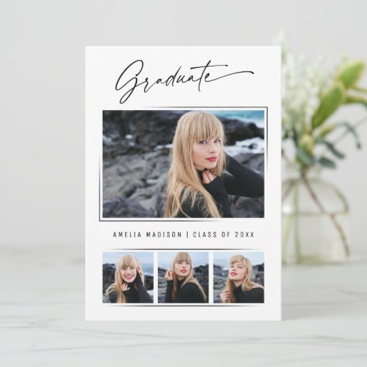 Moderne kalligrafie-inkt script Afstuderen 4 Foto Aankondiging (Staand voorkant)