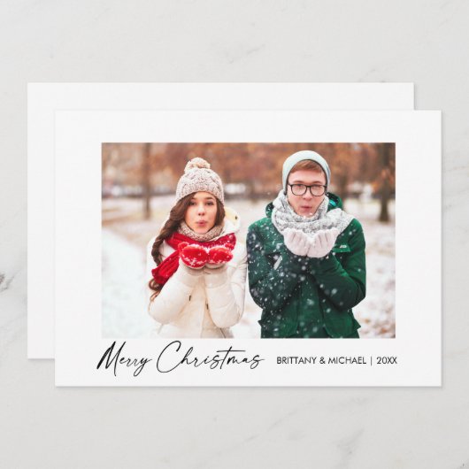 Moderne kalligrafie inkt Script Couple Photo Feestdagenkaart (Voorkant / Achterkant)