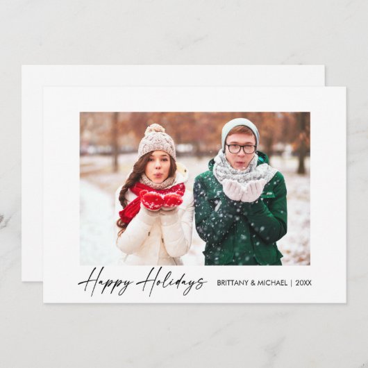 Moderne kalligrafie inkt Script Couple Photo Feestdagenkaart (Voorkant / Achterkant)