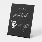 Moderne kalligrafie Jenga Gastenboek Trouwbord Reclamebord Met Voetstuk (Voorkant)