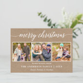 Moderne kalligrafie Kerst 3 Foto Kraft Feestdagenkaart (Staand voorkant)