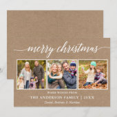 Moderne kalligrafie Kerst 3 Foto Kraft Feestdagenkaart (Voorkant / Achterkant)