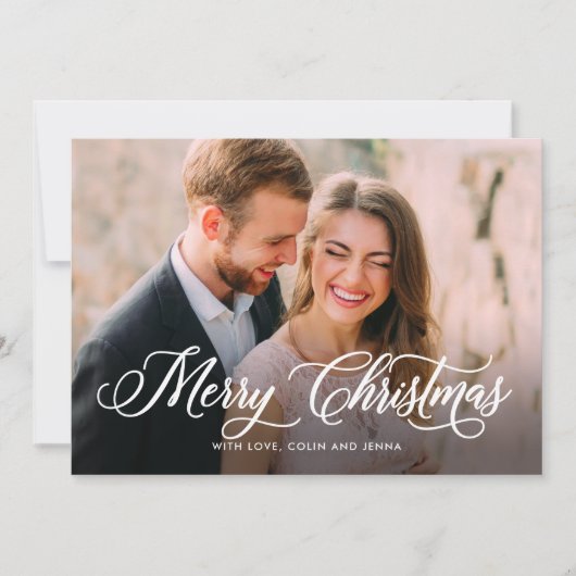 Moderne kalligrafie Kerst foto kaart (Voorkant)