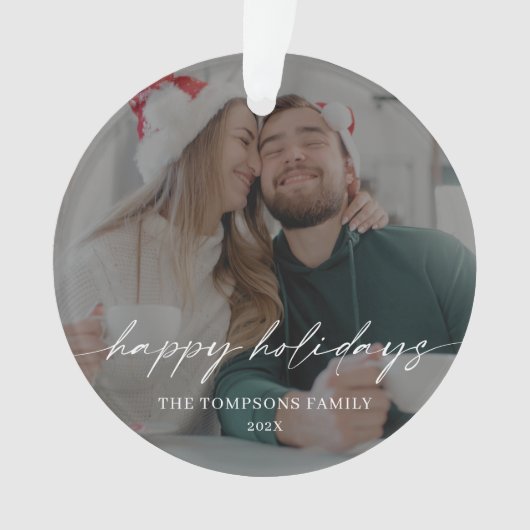 Moderne kalligrafie Kerstfoto Ornament (voorkant)