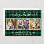 Moderne kalligrafie Kerstmis 3 foto groen geruit Feestdagenkaart (Voorkant / Achterkant)