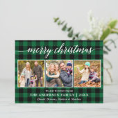Moderne kalligrafie Kerstmis 3 foto groen geruit Feestdagenkaart (Staand voorkant)