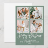 Moderne kalligrafie Kerstmis 4 Foto's Sage Green Feestdagenkaart (Voorkant / Achterkant)