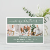 Moderne kalligrafie Kerstmis Groen 3 Foto Feestdagenkaart (Staand voorkant)