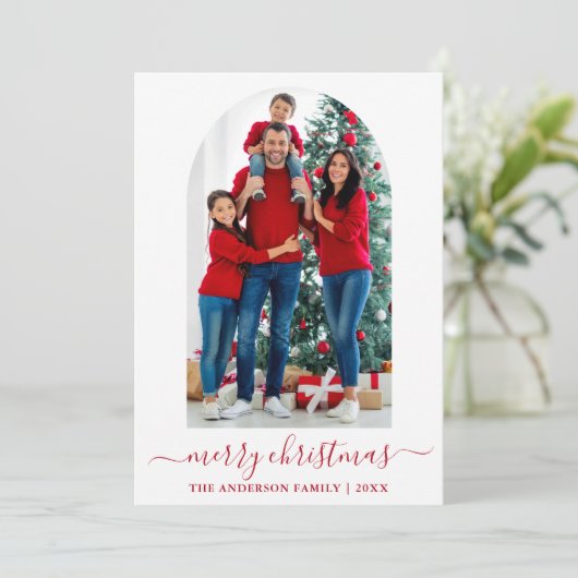 Moderne kalligrafie Kerstrood Feestdagenkaart (Staand voorkant)