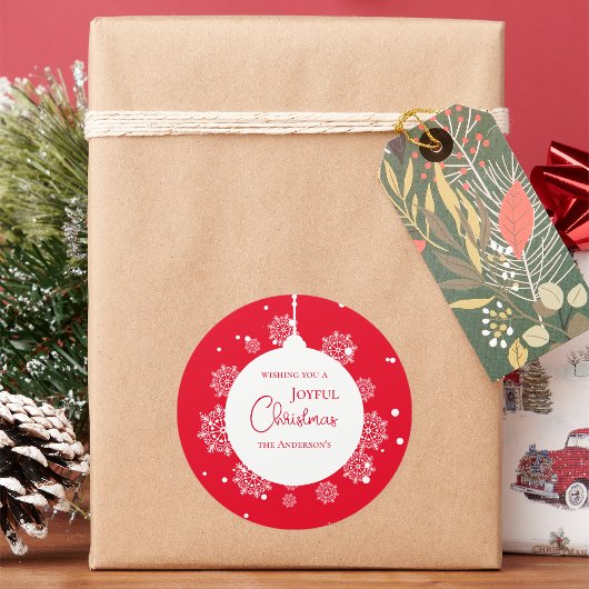 Moderne kalligrafie Kerstversiering Bold Rood Ronde Sticker