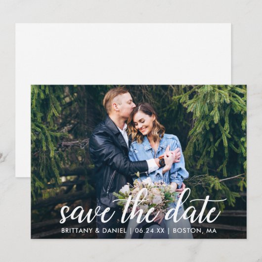 Moderne kalligrafie Koppeling foto's Save The Date (Voorkant / Achterkant)