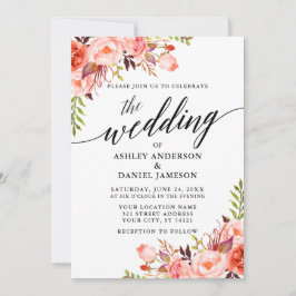 Moderne kalligrafie Koral Floral Wedding Kaart