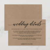 Moderne kalligrafie Kraft bruiloft details Informatiekaartje (Voorkant / Achterkant)