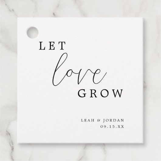 Moderne kalligrafie laat liefde groeien bruiloft bedankjes labels (Voorkant)