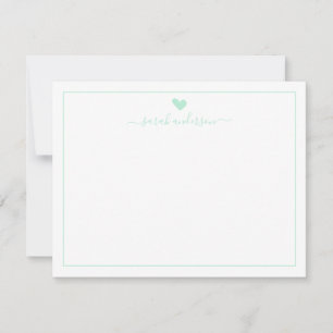 Moderne kalligrafie Licht Mint Heart personalisere Notitiekaartje