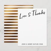 Moderne kalligrafie Liefde & Dank Gold gestreepte  Save The Date (Voorkant / Achterkant)