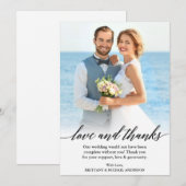 Moderne kalligrafie Liefde en Dank Huwelijksfoto Bedankkaart (Voorkant / Achterkant)