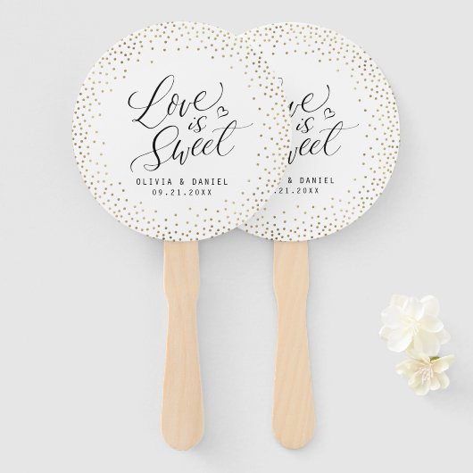 Moderne kalligrafie "Liefde is Zoet" gepersonalise Handwaaier (Voorkant en achterkant)