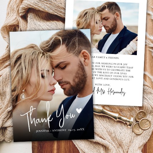 Moderne kalligrafie Love Heart 2 Fotobruiloft Bedankkaart