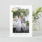 Moderne Kalligrafie Magnolia Foto's Bruiloft Bedankkaart (Staand voorkant)